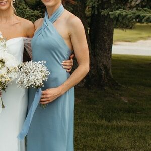 BHLDN dusty blue halter dress